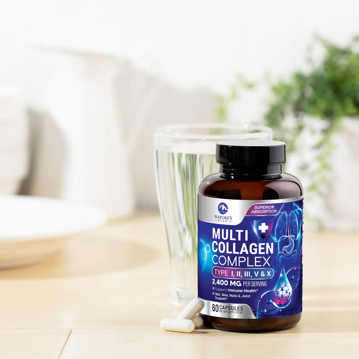 Multi Collagen Peptides Supplement for Hair, Nail, Skin - Type I, II, III, V, X, Collagen Powder Pills - Grass-Fed, Hydrolyzed for Bone and Joint Support for Women & Men, Non-GMO - 60 Capsules