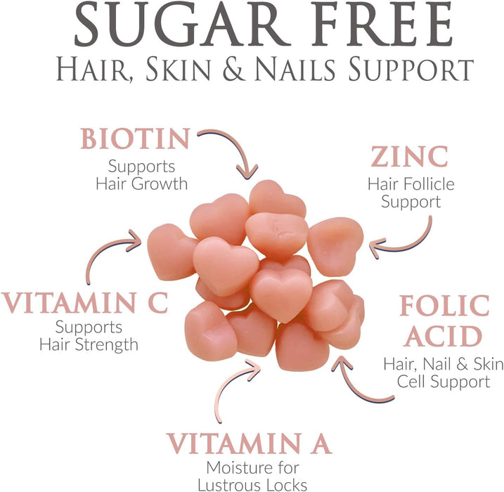 Sugar Free Hair Vitamins Gummies with Biotin 5000 mcg, Vitamin A, B12, C, D, E, Folic Acid, Supports Hair Growth Gummy, Vegetarian Friendly, Supports Strong Beautiful Hair and Nails - 60 Gummies
