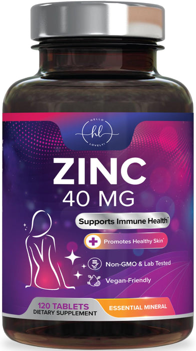 Zinc Supplements for Women and Men - 40mg Supplement for Immune Support, Skin Health Support, & Antioxidant Supplement for Adults, High Potency Zinc Gluconate 40 mg, Non-GMO - 120 Tablets