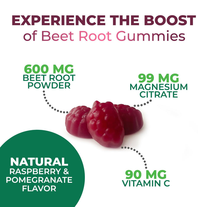 Beet Root Supplement Gummies - 500mg Per Serving with Beetroot Extract Powder Vitamin C & Magnesium - Supports Energy Heart Health & Nitric Oxide Production - Red Beets Supplements Gummy - 60 Gummies