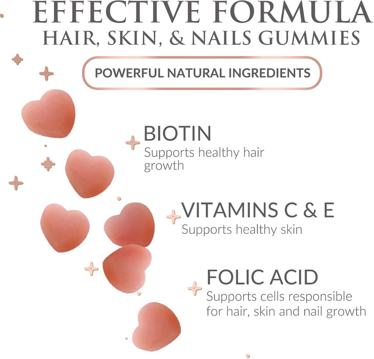 Sugar Free Hair Vitamins Gummies with Biotin 5000 mcg, Vitamin A, B12, C, D, E, Folic Acid, Supports Hair Growth Gummy, Vegetarian Friendly, Supports Strong Beautiful Hair and Nails - 60 Gummies