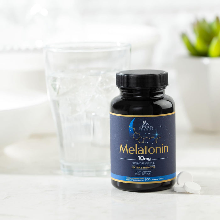 Melatonin 10 mg Fast Dissolve, Melatonin Supplements for Restful Sleep, Natural Sleep Support Supplement for Adults, Extra Strength Strawberry-Flavored Tablets, Sugar Free, 60 Tablets, 60 Day Supply