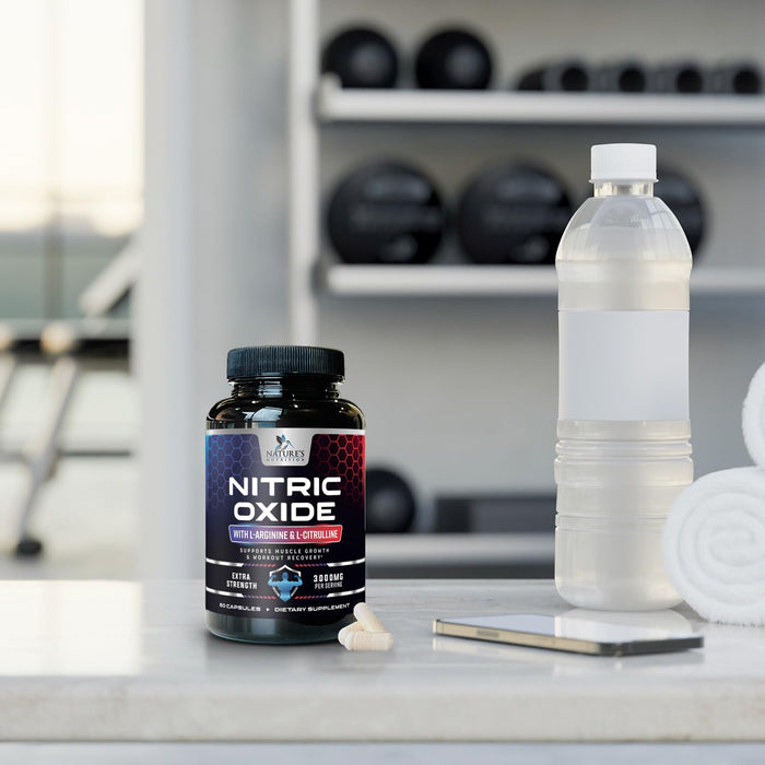 Nitric Oxide Booster Extra Strength 3000mg - L Arginine 3X Strength Nitric Oxide Supplements for Men and Women, Citrulline, Supports Muscle, Heart Health & Energy Supplement, Non-GMO - 60 Capsules