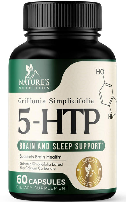 5 HTP 200mg Capsules Vegetarian Supplement - 5HTP Plus Calcium for Brain Support - Extra Strength Griffonia Simplicifolia 5-HTP Formula - 5 Hydroxytryptophan - Gluten Free & Non-GMO - 60 Capsules