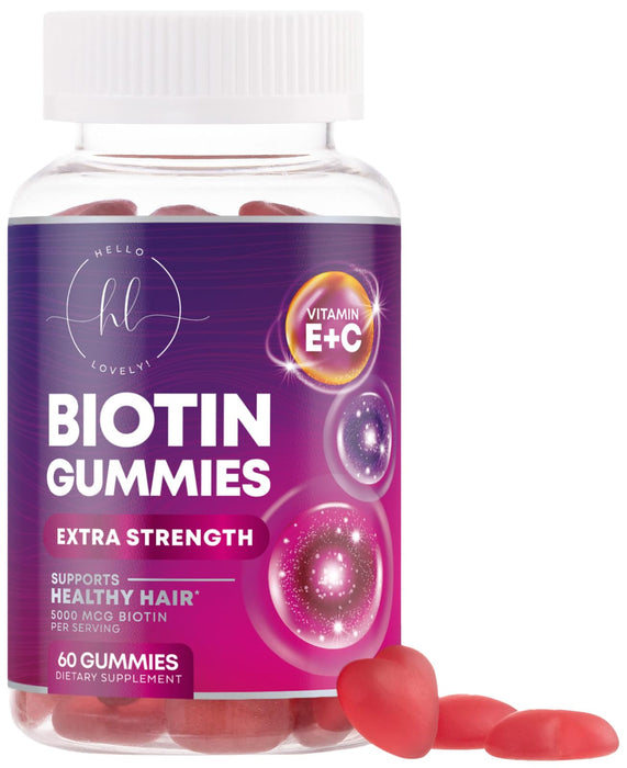 Hair Vitamins Gummy for Women with Biotin 5000 mcg, Sugar-Free Hair Growth Support with Vitamins E & C, Thicker, Stronger & Beautiful Hair, Skin & Nails, Hair Health Support Supplement - 60 Gummies