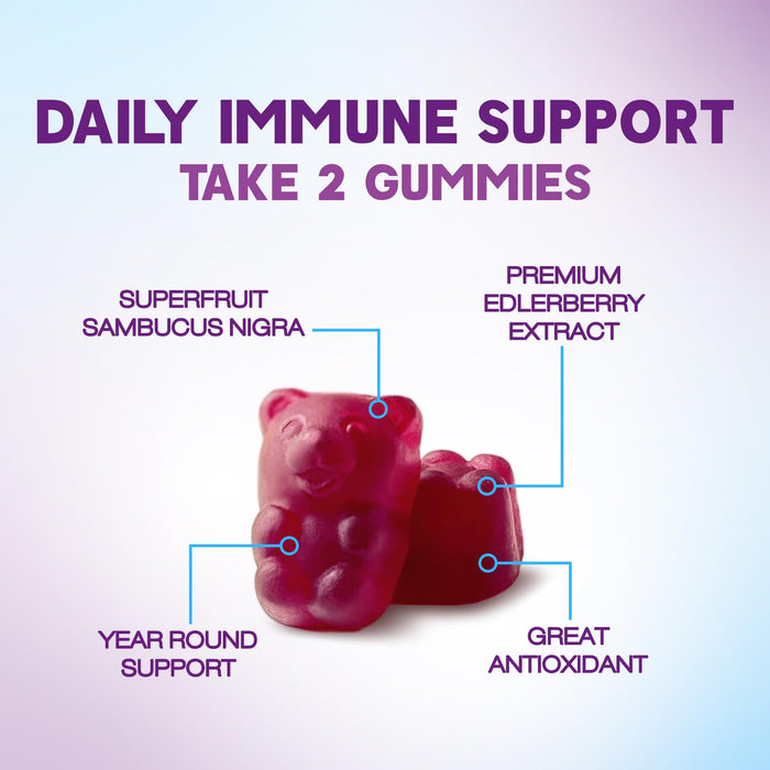 Elderberry Immune Support Gummies - Super Concentrated 35:1 Extract, Equivalent to 4200mg of Elderberries - Sambucus Black Elder Berry Vitamin Supplement, Daily Support for Kids & Adults - 120 Gummies