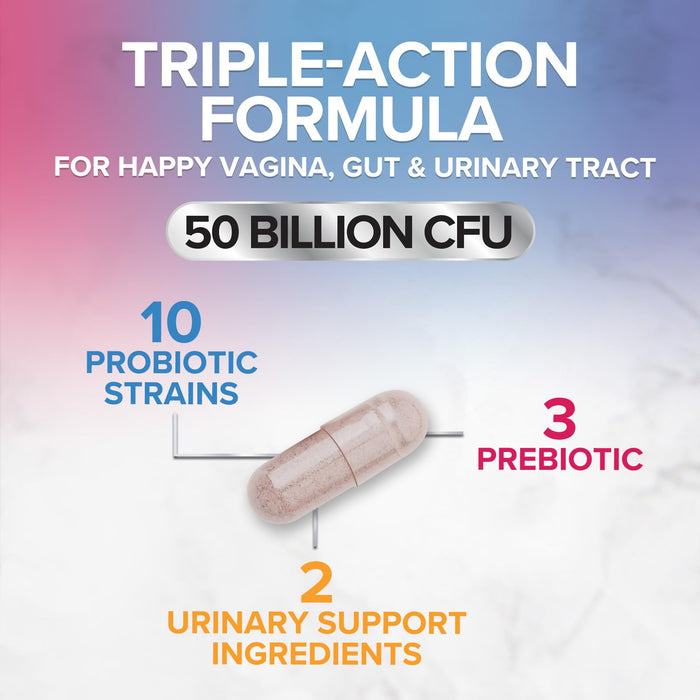 Vaginal Probiotics for Women pH Balance with Prebiotics, 50 Billion CFU, 10 Probiotic Strains, Cranberry, D-Mannose & XOS - Healthy Vaginal Odor & Flora, UT & Feminine Digestive Health - 120 Capsules