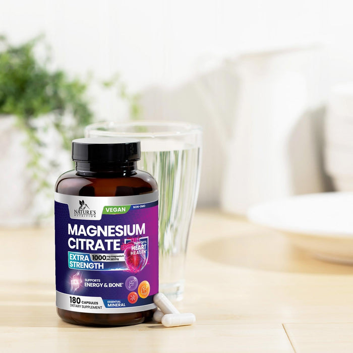 Magnesium Citrate Supplement 1000 mg for Best Absorption, Supports Bone, Heart Health, Nerves, Muscles, Metabolism & Calm, Nature's Pure Magnesio Vitamin Pills, Bottled in USA - 180 Capsules