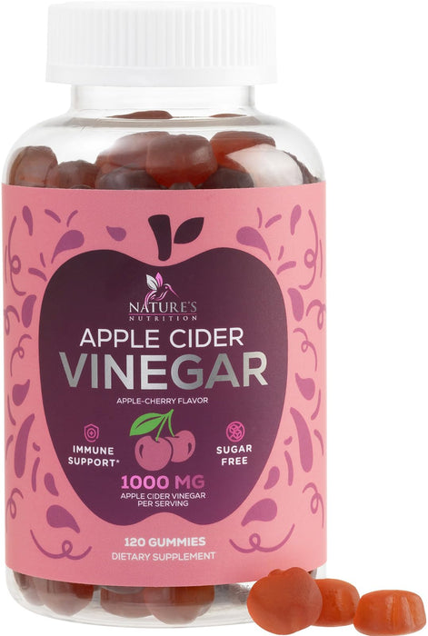 Vegan Apple Cider Vinegar Gummy 1000mg - Sugar Free ACV Gummies Vitamins Supplement with Vitamin B12 for Energy - Supports Digestion, Detox and Cleanse - Gelatin-Free, Non-GMO - 120 Gummies