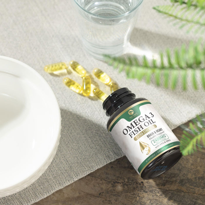 Omega 3 Fish Oil Pills 2400mg - Triple Strength Omega 3 Fish Oil Supplements - Best EPA & DHA Fatty Acids for Brain & Heart Health Support, Nature's Omega3 Supplement, 30 Day Supply - 60 Softgels