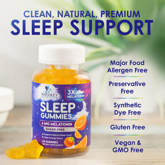 Melatonin Sleep Gummies Sugar Free - 6 mg Melatonin Sleep Gummies for Adults, Extra Strength Sleeping Gummy Supplements, Occasional Sleeping Support Supplement, 6mg Gomitas para Dormir - 60 Count