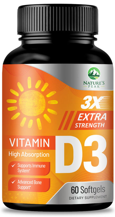 Vitamin D3 5000 IU Softgels (125 mcg) - Extra Strength Vitamins D-3 Dietary Supplement for Bone, Teeth, Muscle Health & Immune Support, Rapid Absorbtion Mini D Softgel, Non-GMO, Gluten Free - 60 Count