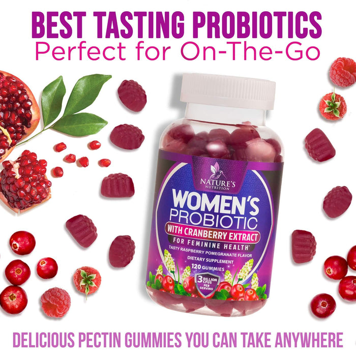 Probiotics for Women Gummies with Cranberry - 6 Premium Strains for PH Balance, Digestive Health, Vaginal & Immune Support, 3 Billion CFU, Women's Probiotic Gummy for Feminine Health - 120 Gummies