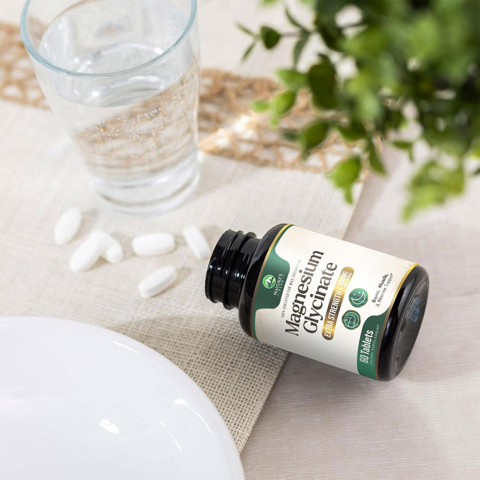 Magnesium Glycinate 500mg - Chelated for Ultra Absorption - Supports Bone, Muscle, Nerves & Heart Health, Nature's Sleep Support, Best Magnesium Supplement Pills for Whole Body Support - 60 Tablets