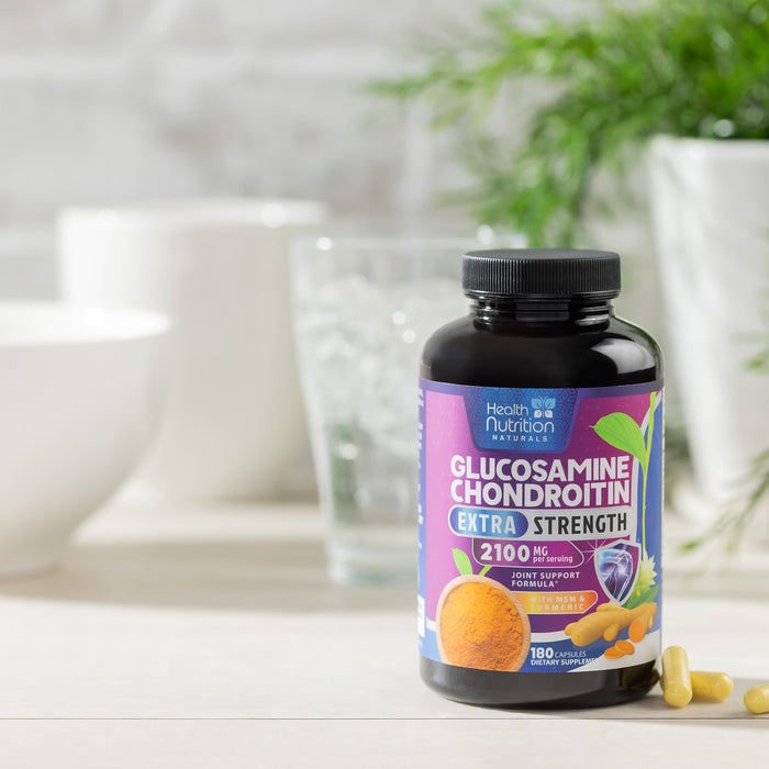 Glucosamine Chondroitin MSM 2100mg Complex - Joint Health Supplement with Turmeric & Boswellia - Quercetin for Cartilage, Flexibility & Mobility - Triple Strength Glucosamine Sulfate - 180 Capsules