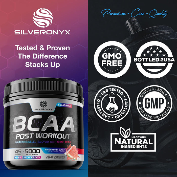 Muscle Recovery Drink Powder with BCAA, L-Glutamine & Amino Acids - Best Muscle Recovery Supplements for Post Workout - Sugar Free, Branched Chain Amino Acid Supplement for Women & Men - 45 Servings