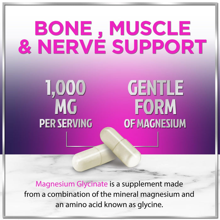 Magnesium Glycinate 1000mg | High Absorption | Chelated to Support Bone, Muscle, Nerves & Heart Health | Natural Sleep & Stress Support Women & Men | Vegan, Gluten & Soy Free, Non-GMO | 120 Capsules
