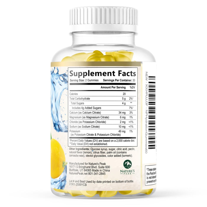 Hydration Electrolyte Gummies - Daily Liquid Replenisher Gummy - Electrolyte Multiplier with Minerals, Potassium & Real Salt - Vegan, Non-GMO - Tasty Lemon Flavor Hydration Electrolytes - 120 Gummies