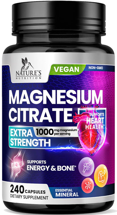 Magnesium Citrate Supplement 1000 mg for Best Absorption, Supports Bone, Heart Health, Nerves, Muscles, Metabolism & Calm, Nature's Pure Magnesio Vitamin Pills, Bottled in USA - 240 Capsules