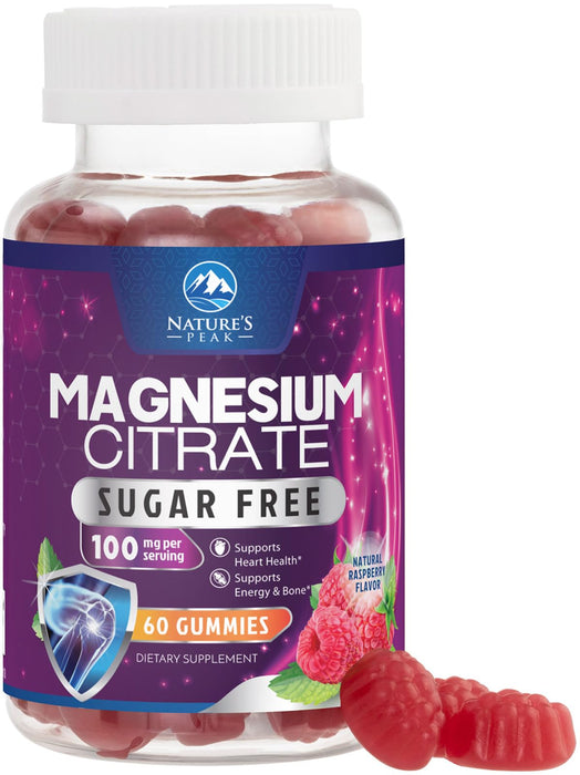 Magnesium Citrate Supplement Gummies Sugar-Free, High Absorption Magnesium Gummy Supplements for Women & Men, Supports Sleep, Heart Health, Bones and Muscles, for Relaxation & Digestion - 60 Gummies