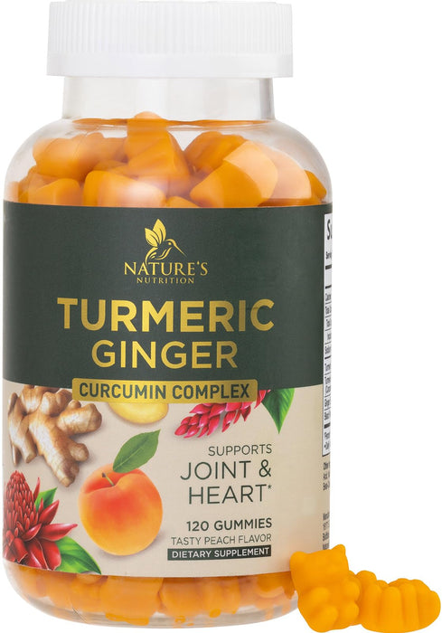 Turmeric and Ginger Gummies - Vegan Turmeric Curcumin Gummies with Black Pepper Extract for High Absorption, Nature's Curcumin Gummy for Joint Support Supplement, Non-GMO, Gluten Free - 120 Count