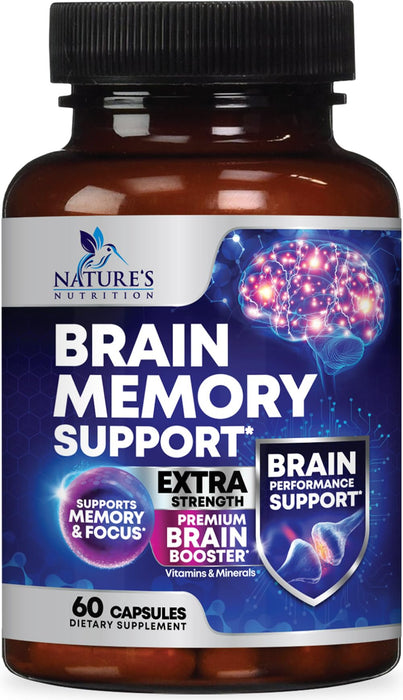 Brain Memory Supplement Pills - Nootropics Support for Concentration, Clarity, Alertness & Focus - Brain Health with Bacopa, Cognitive Vitamins, Phosphatidylserine, DMAE - Brain Booster - 60 Capsules