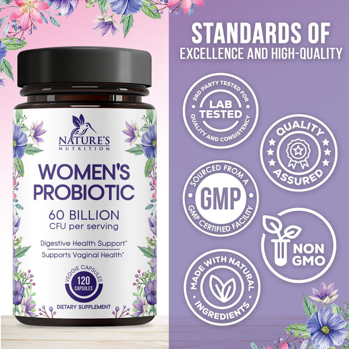 Probiotics for Women 60 Billion CFU - 16 Strains, Digestive Health, Vaginal pH & Immune Support, Prebiotics & Cranberry, Gut Health & Urinary Support, Shelf Stable Women's Probiotic - 120 Capsules