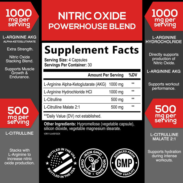 Nitric Oxide Formula with L-Arginine + Citrulline – 120 Capsules