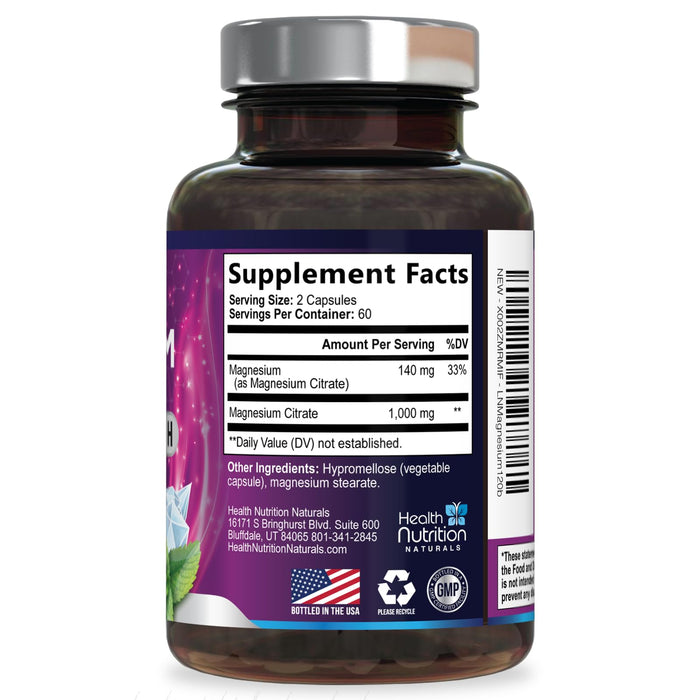 Magnesium Citrate Capsules 1000mg – 120 Capsules