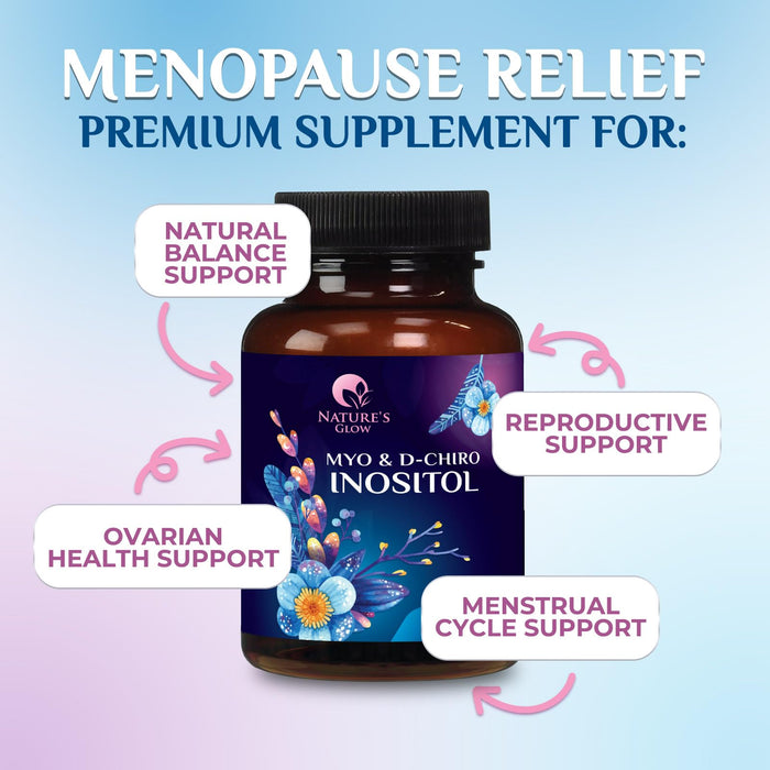 Myo-Inositol & D-Chiro Inositol 1025mg - 40:1 Ideal Ratio for Ovarian Support, Vegan Myo & D Chiro Supplement for Women's Natural Balance and Hormone Support, Vitamin B8, Non-GMO - 60 Capsules