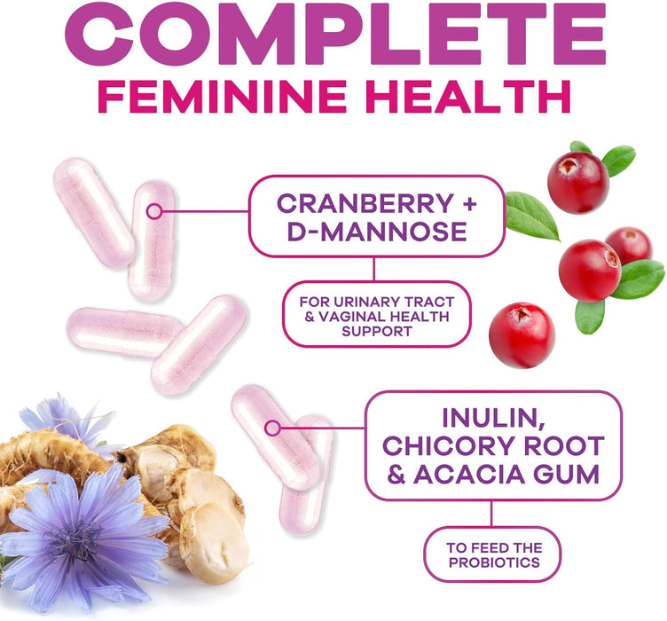 Probiotics for Women 60 Billion CFU - 16 Strains, Prebiotics & Cranberry, PH Balance, Digestive Health, Vaginal & Immune Support, Womens Probiotic for Gut Health, Shelf Stable - 60 Capsules