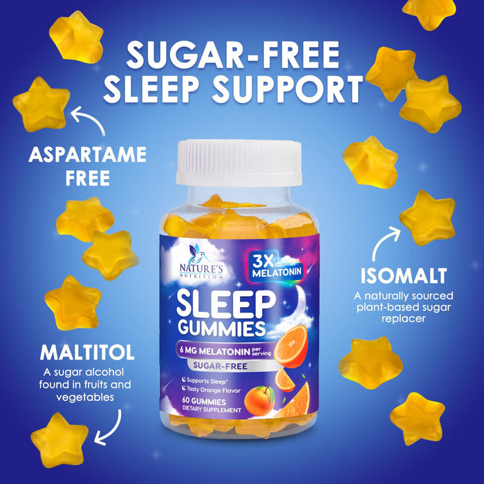 Melatonin Sleep Gummies Sugar Free - 6 mg Melatonin Sleep Gummies for Adults, Extra Strength Sleeping Gummy Supplements, Occasional Sleeping Support Supplement, 6mg Gomitas para Dormir - 60 Count