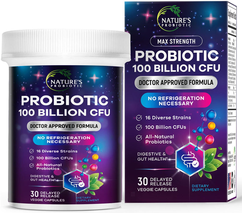 Probiotic Pills 100 Billion CFU Prebiotics, Acidophilus Probiotics Supports Immune System Digestive Health, Supports Occasional Constipation & Bloating, Daily Supplement for Women & Men - 30 Capsules