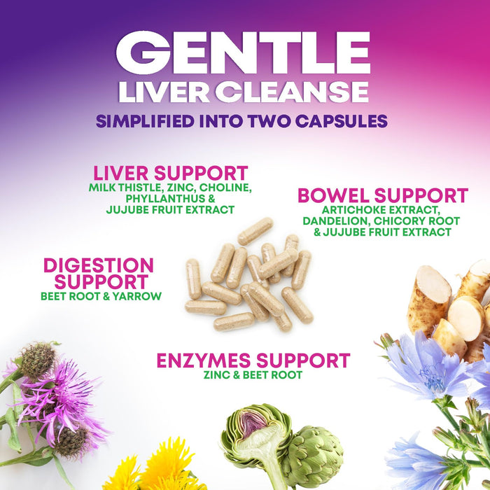 Gentle Liver Cleanse Detox & Repair Formula - Herbal Liver Support Supplement: Milk Thistle with Silymarin, Artichoke Extract, Dandelion, Beet, Chicory Root, & Turmeric for Liver Health - 120 Capsules