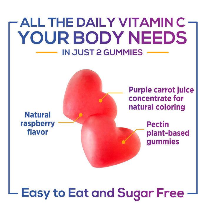 Zero Sugar Vitamin C Gummies - Immune Support & Antioxidant VitaminC Dietary Supplement - Vegan, Non-GMO, Dairy & Gluten Free C Vitamin Gummy - Raspberry Flavor for Kids & Adults - 120 Count Gummies