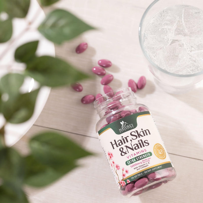 Hair Vitamins Biotin 5000 mcg Collagen for Hair Skin and Nails Vitamin Nature's, Supports Supplement Fast Fuller Thicker Healthy Growth Support, with Hyaluronic Acid Women & Men, Non-GMO, 120 Softgels