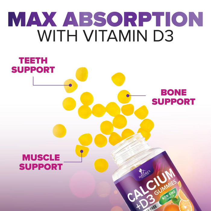 Chewable Calcium Supplements for Women & Men - Sugar Free Calcium with 400 IU Vitamin D3 Gummy for Bone, Teeth, & Immune Health Support - Non-GMO, Berry Flavored, Daily Vitamins Chews - 60 Gummies