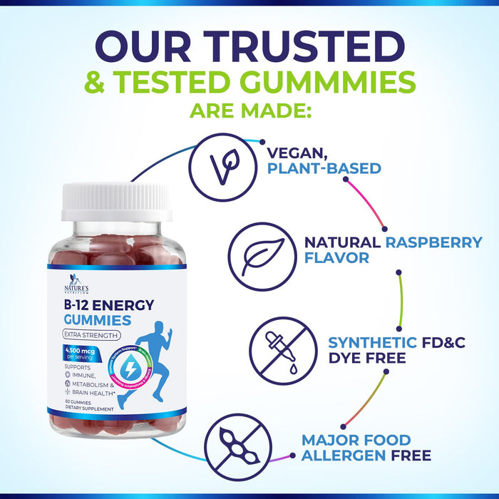 B-12 Vitamin Energy Gummies – 4500mcg – 60 Count