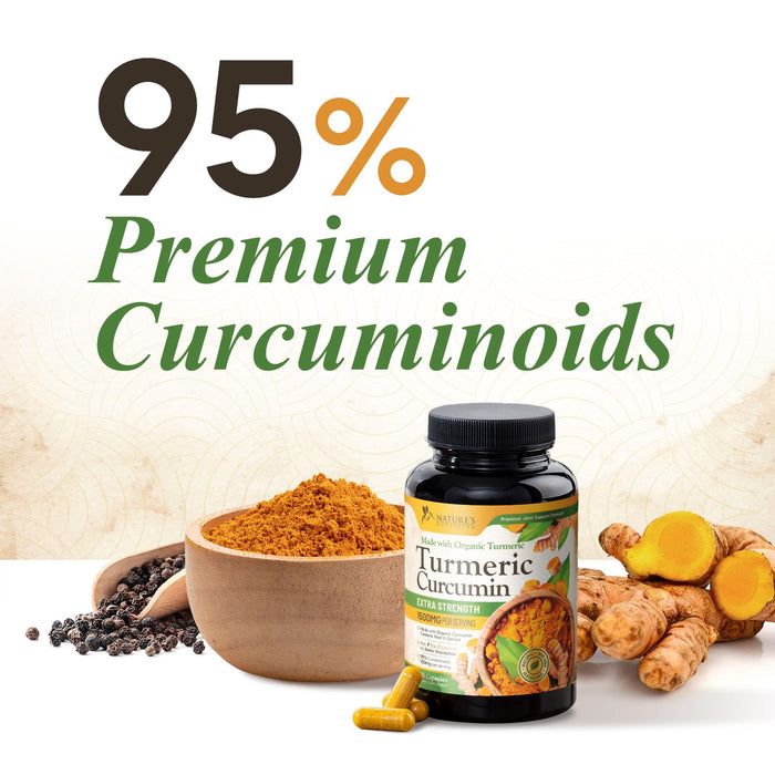 Turmeric Curcumin Supplement 1500mg - Organic Tumeric & BioPerine Black Pepper for Best Absorption with 95% Curcuminoids, Nature's Joint & Immune Support, Non-GMO, Bottled in USA - 360 Capsules