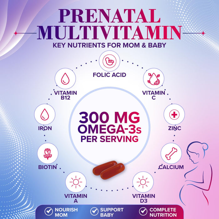 Prenatal Vitamins with Folic Acid & DHA – 180 Softgels