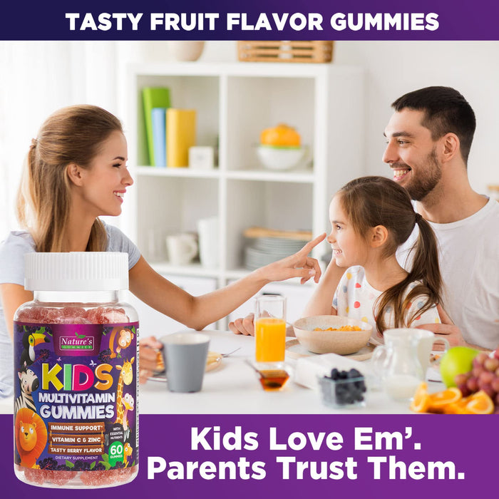 Multivitamin for Kids Gummies with Vitamin C, D3 & Zinc for Children's Immune Support - Chewable, Daily Kids Multi Vitamin Gummy, Non-GMO, Gluten Free, Natural Strawberry Flavor - 60 Gummies