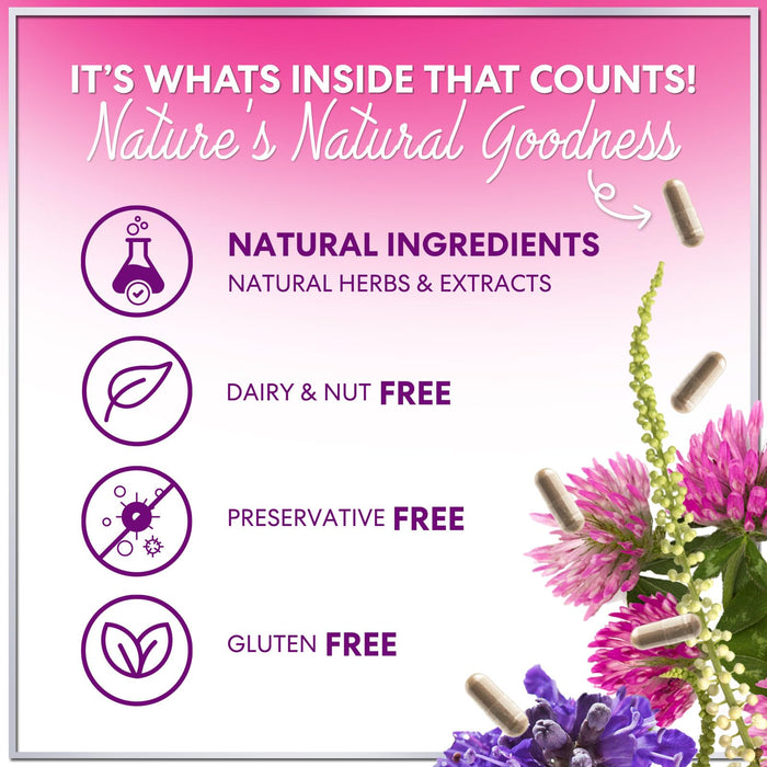 Menopause Supplements for Women with Black Cohosh - Natural, Mild Hot Flash, Night Sweats & Hormone Support, Menopause Relief with Dong Quai, Energy & Balance, Non-GMO & Gluten Free - 60 Capsules