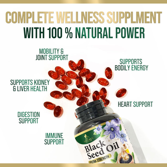 Black Seed Oil Softgels 1000mg - Premium Nigella Sativa Blackseed, Pure Natural Black Cumin Seed Oil & Antioxidant for Skin & Immune Support - Non GMO, Bottled in USA Supplement - 60 Softgels