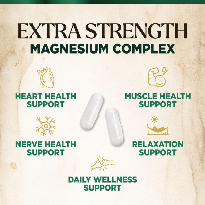 Magnesium Complex 500mg Supplement - Best Blend of Glycinate, Citrate, Malate & Oxide, Supports Sleep, Muscle, Bone & Heart Health, High Absorption, Chelated Magnesium Mineral Supplement, 60 Capsules
