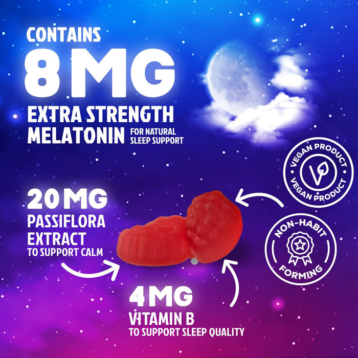 Melatonin Sleep Gummies - 8 mg Melatonin Extra Strength with 20mg Passiflora Sleeping Gummy Supplements, Sleep Gummies for Adults, Occasional Sleeping Support Supplement, Non-Habit Forming - 60 Count
