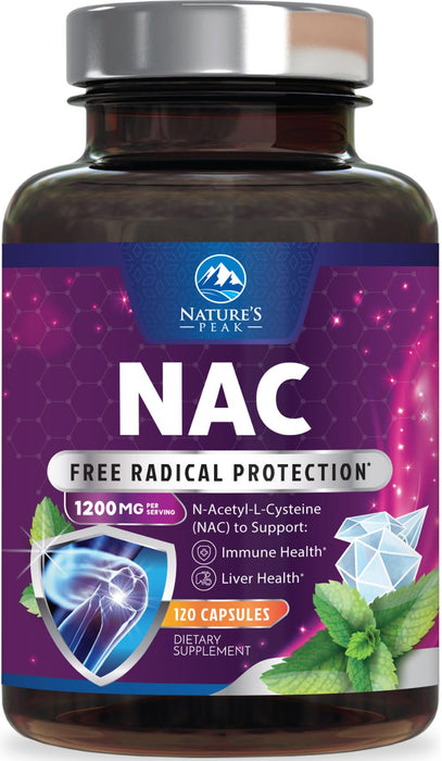 N-Acetyl Cysteine (NAC) 1200 mg – Premium Antioxidant & Immune Support - Glutathione Precursor for Liver, Lung & Respiratory Support – Nature's Fast Absorption, Non-GMO, Gluten-Free - 120 Capsules