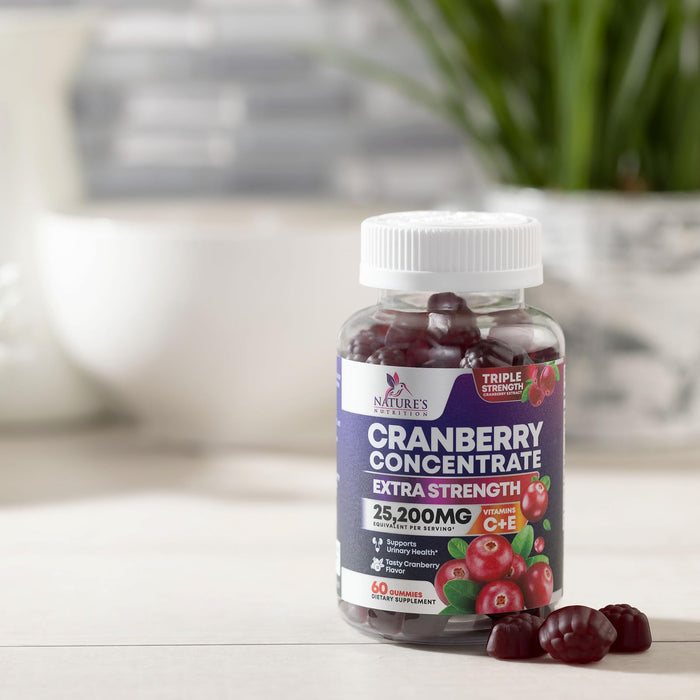 Cranberry Gummies 50:1 Cranberry Extract - Urinary Tract Support Made with 25,000mg, Helps Cleanse & Protect, Cran Berry Gummy Supplement + Vitamin C, Chewable Cran Pills for Women - 60 Gummies