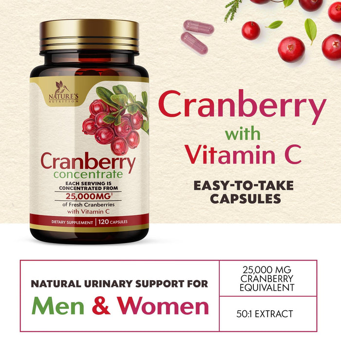 Cranberry Pills with Vitamin C & E - Cranberry Supplements for Men & Women, Urinary Tract Health Support, Sugar Free Formula, Gluten Free & Non-GMO, Fruit Cranberry Powder Extract Pill - 120 Capsules