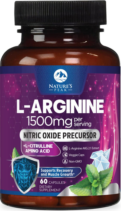 L-Arginine 1000mg Supplement - Heart Health Support - Premium Muscle Supporting Nitric Oxide Precursor Booster for Extra Strength - Gluten Free, Amino Acid Energy Blend For Men & Women - 60 Capsules