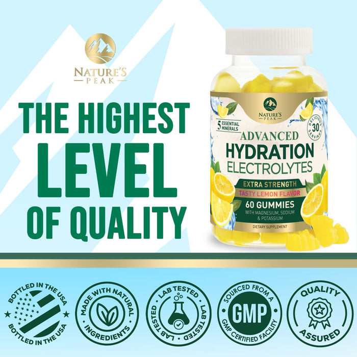 Hydration Electrolyte Gummies - Daily Liquid Replenisher Gummy - Electrolyte Multiplier with Minerals, Potassium & Real Salt - Vegan, Non-GMO - Tasty Lemon Flavor Hydration Electrolytes - 120 Gummies